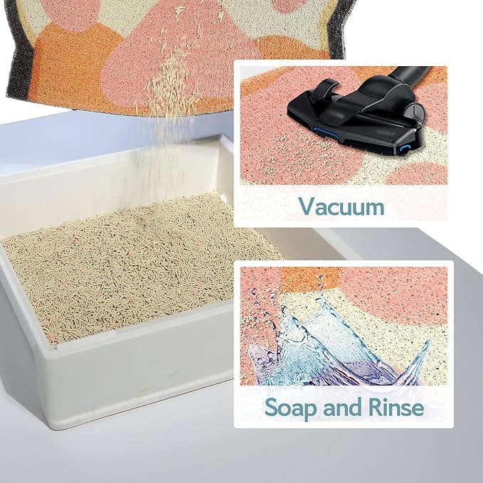 Cute Cat Litter Mat 24”x16”, Litter Box Mat, Litter Trapping Mat, Soft on Kitty Paws, Easy Clean, Anti Slip, Pet Accessories, Door Floor mats - Grey White60*40