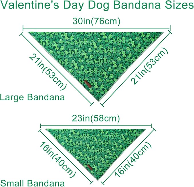 St. Patrick's Dog Bandana, UP URARA PUP Shamrock Triangle Bid Scarf for Medium Large Dogs, Cotton Kerchief for Girl Boy Puppies, Cute Spring Green Bandana,L