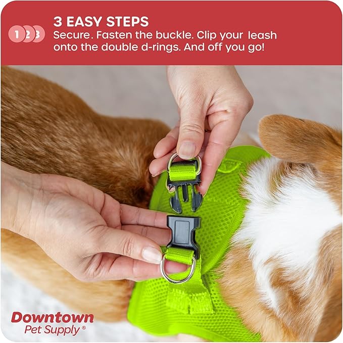 Downtown Pet Supply Step in Dog Harness for Small Dogs No Pull, Medium, Atomic Yellow - Adjustable Harness with Padded Mesh Fabric and Reflective Trim - Buckle Strap Harness for Dogs