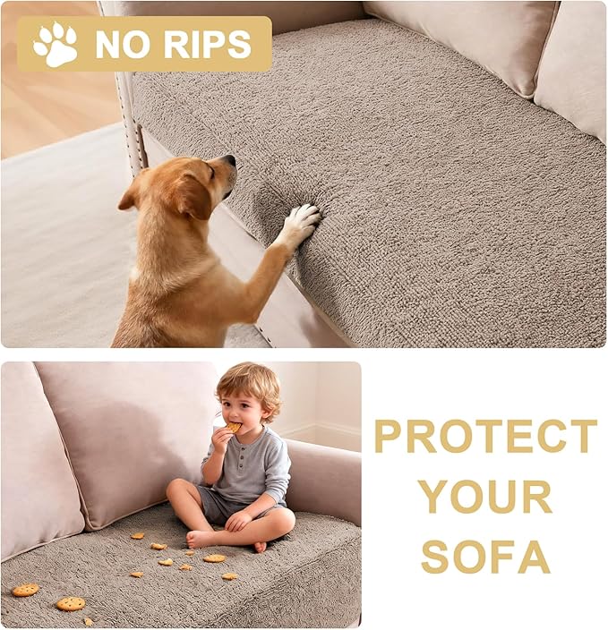 H.VERSAILTEX Non Slip Pet Couch Cover Chenille Dog Bed Protector Thick Soft Sofa Slipcover Pet Friendly Washable Couch Cushion Covers for Pets (30" x 70", Taupe)