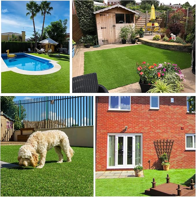 Artificial Grass Rug Outdoor Indoor 1FTX34FT Fake Grass Carpet Green Synthetic Grass Pet Turf Realistic Faux Grass Rug with Drain Holes for Garden Lawn Landscape Balcony Home Decor Patio
