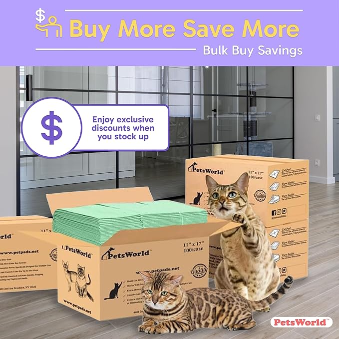 PetsWorld Universal Fit Multi-Cat Pad Refills for Litter Box, Fresh Scented, Ultra-Absorbent, Odor Control, Pack of 200