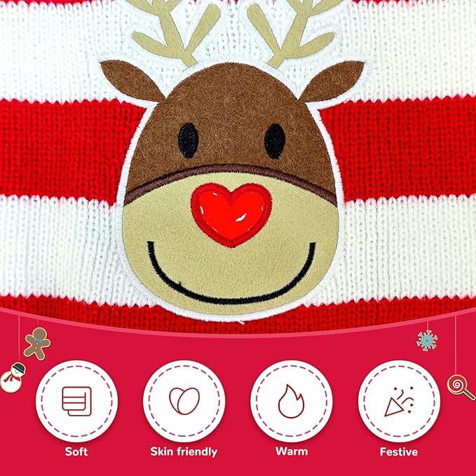 Dog Christmas Sweater Cute Striped Reindeer Xmas Pet Clothes Holiday Puppy Cat Costume New Year Gifts for Small Medium Large Dogs Jumpers (L, Red White Stripe Reindeer)