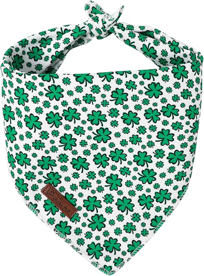 St. Patrick's Dog Bandana, UP URARA PUP Shamrock Triangle Bid Scarf for Medium Large Dogs, Cotton Kerchief for Girl Boy Puppies, Cute Spring Green Bandana,L