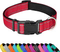 Reflective Dog Collar, Adjustable Soft Neoprene Padded Nylon Pet Collars with Buckle for Medium Dogs,M, Red