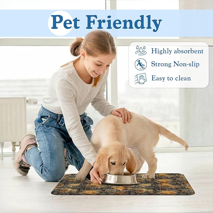 Grunge Boho Pet Feeding Mat for Floors–Christmas Stocking Absorbent Quick Dry Dog Cat Bowl Mat for Food and Water, Non Slip Waterproof Base, Mess-Free Feeding Accessories 16"x24"