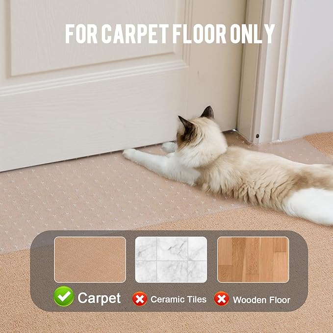 Uross Carpet Protector for Pets - Cat Carpet Protector for Doorway, Anti Scratch Under Door Cat Scratch Protector Mat, Easy to Cut Plastic Scratch Stopper Guard Carpet 3.6FT*2PCS