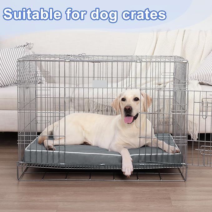 KSIIA Large Dog Bed for Crate Pad Waterproof Dog Bed with Removable Washable Cover, Egg Crate Foam and Non-Slip Bottom, 35x22 Inch, Dark Gray