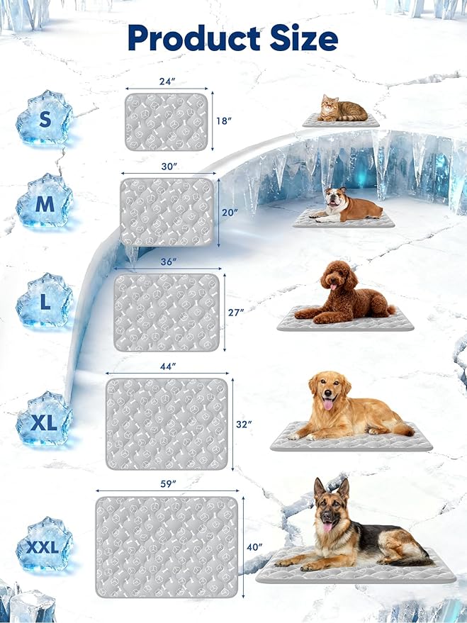 Rywell Dog Cooling Mat 2.0,Elegant Grey Edition, 24 * 18 Thickened Cooling Pad for Dogs, Internal Waterproof & Endothermic Color Changing Arc-Chill Cool Fiber(Q-Max>0.5) for Summer Comfort
