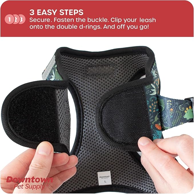 Downtown Pet Supply Step-in Dog Harness – No Pull, Adjustable Padded Mesh with Reflective Trim, Secure Buckle Strap – Comfortable & Breathable Small Dog Harness, X-Large, Dinosaur