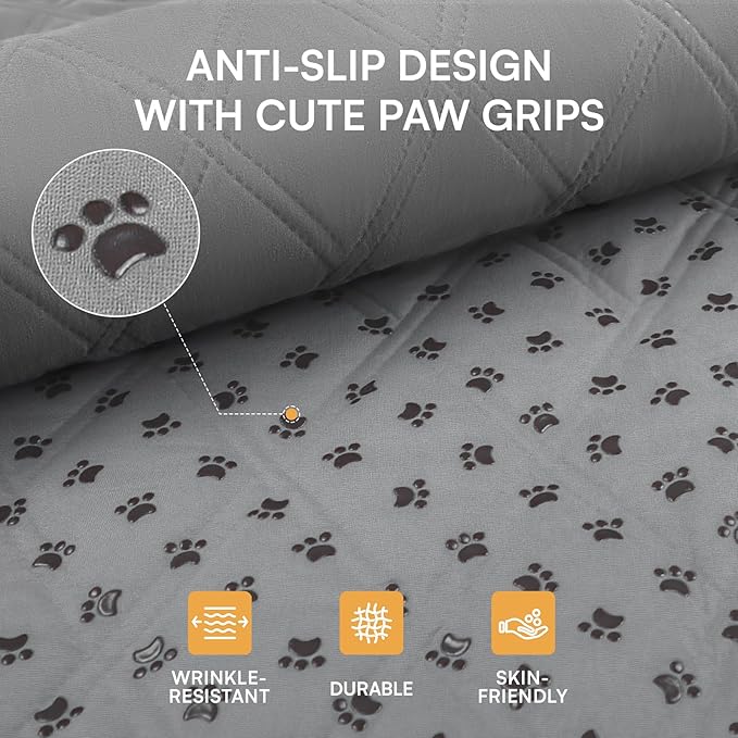 Luciphia 100% Waterproof Couch Cover Blanket for Dogs Anti-Slip Pet Couch Protector Sofa Mat Puppy Cat with Non-Slip Bottom, Light Grey, 52x82 Inch