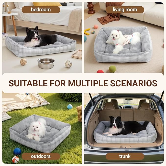MIHIKK Rectangle Dog Beds for Small Medium Dogs & Cats, Orthopedic Sleeping Pet Bed for Couch with Durable Puppy Cuddler and Anti-Slip Bottom Machine Washable 25 * 21 Inch (Gray)