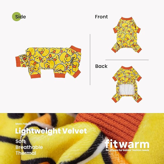 Fitwarm Funny Duck Dog Pajamas, Dog Winter Clothes for Small Dogs Girl, Lightweight Velvet Pet Jumpsuit, Cat Onesie, Yellow, Small