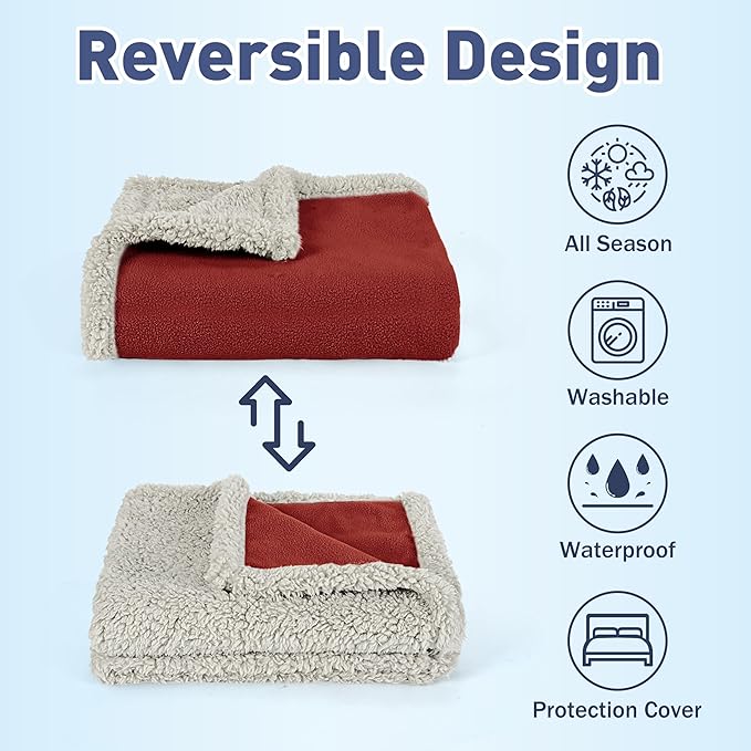Kritter Planet Waterproof Bed Blanket for Couples, Washable Stain Proof Pad Bed Cover, Reversible Leakproof Protector, Liquid Pee Proof Blanket for Couch Sofa, 80x90 inch, King Size
