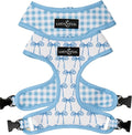 Lucy & Co. Cute Reversible Dog Harness Walking Halter - Best Designer Pet Harnesses for XS - XL Dogs - Padded Adjustable Vest for Easy Walking - X Small - White with Blue Bows