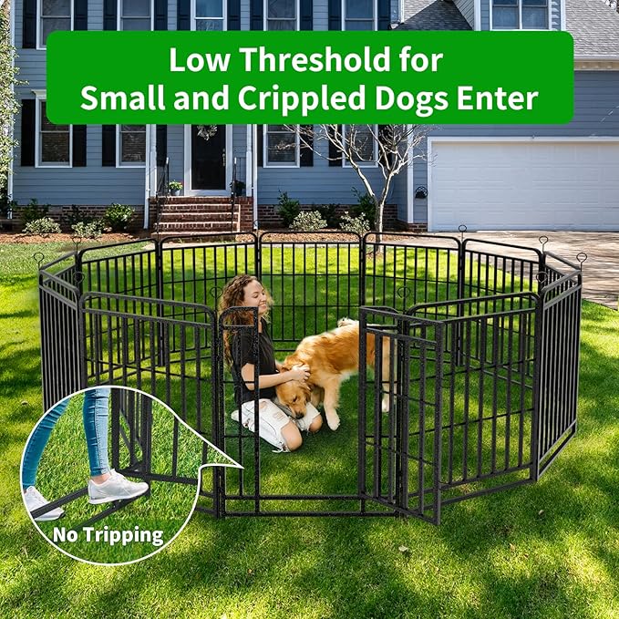 Dog Fence Outdoor 24 Piece Panels 32" Height, Square Steel Pipe with Reinforced Crossbars, Anti-Rust Heavy Duty Dog Playpen with Doors Portable for Yard RV Camping, Total 54FT, 227 Sq.ft, Snowy Black