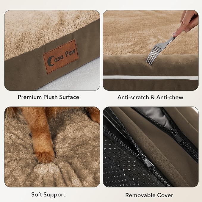 Orthopedic Dog Beds for Extra Large Dogs, Waterproof Egg Crate Foam XL Dog Bed with Sides 41x27Inch, Washable Big Dogs Couch Beds with Removable Cover and Nonskid Bottom, Brown