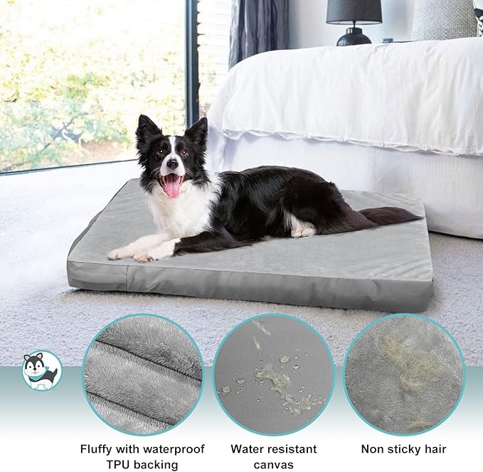 Explore Land Waterproof Dog Bed Cover Machine Washable Fluffy Dog Bed Replacement Cover for 48 Inch Crate, 48Lx30Wx4H inch, Gray