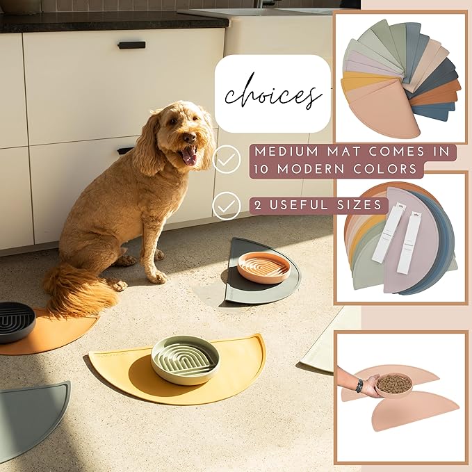 Should We Go - Waterproof Silicone Pet Food Mat - Non-Slip, Spill-Proof Feeding Mat for Floors, Raised Edge Design, Easy-to-Clean Rubber Pad for Dog & Cat Bowls, 21" Across x 10.5" Deep, Medium-Honey
