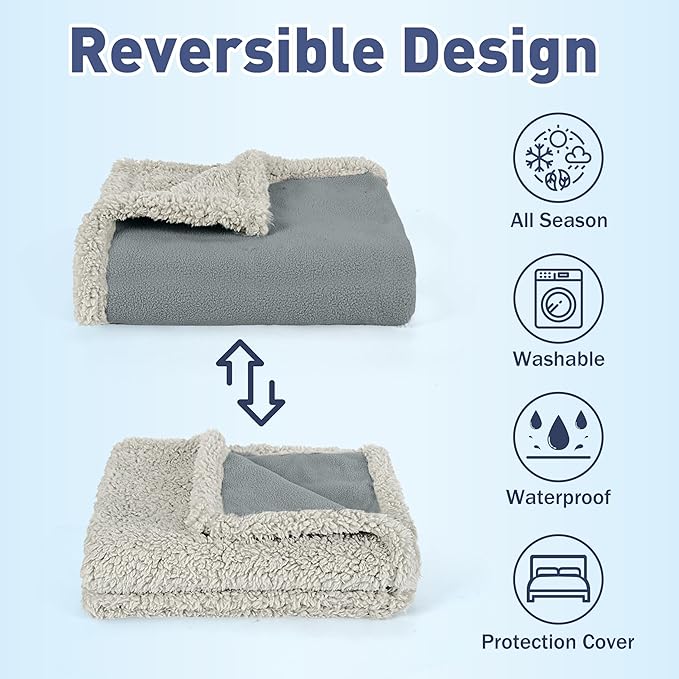 Kritter Planet Waterproof Bed Blanket for Dogs, Washable Stain Proof Pad Bed Cover, Reversible Leakproof Furniture Protector, Liquid Pee Proof Blanket for Couch Sofa, 80x60 inch, Queen Size