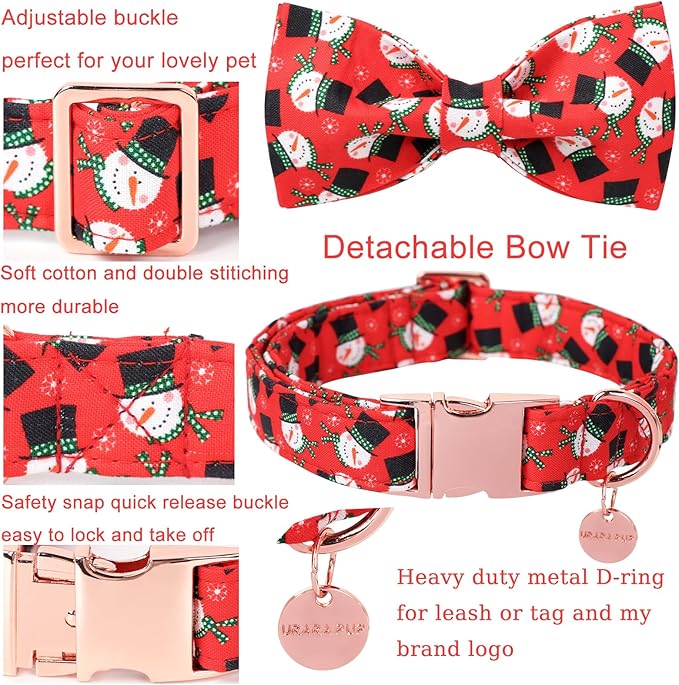 Christmas Dog Collar with Bow Tie, Christmas Collar for Puppy Girl Boy Dog or Cat, Bowtie Dogs Collars with Durable Metal Buckle, Cute Pet Collars, M