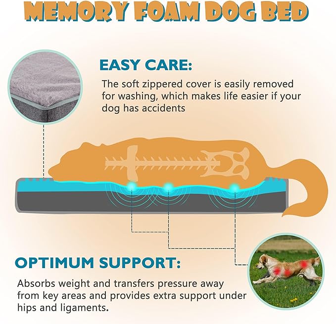 Medium Dog Beds for Medium Dogs, Memory Foam Dog Bed, Orthopedic Small Dog Bed with Washable Cover & Waterproof Liner, Plush Puppy Bed with Anti-Slip Bottom (29’’x 18’’)