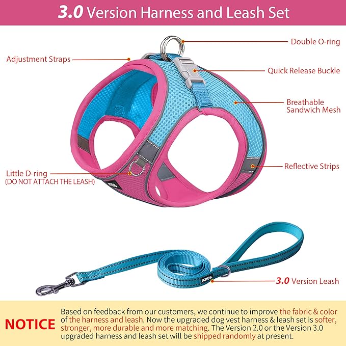 AIITLE No Pull Dog Harness and Leash Set, Step in Adjustable Dog Harness with Padded Vest for All Weather, Dog Leash with Soft Padded Handle, Easy to Put on Small and Medium Dogs Hot Pink S