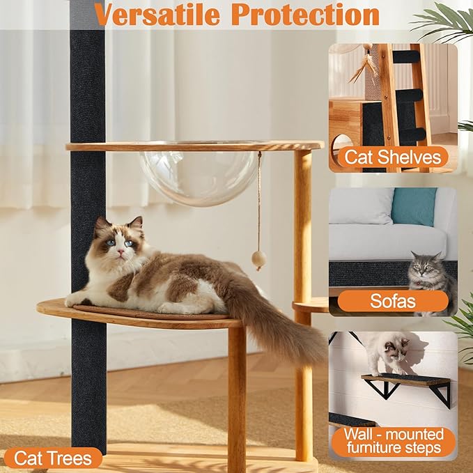 Cat Scratch Furniture Protector - 78.7" x 17" Trimmable Self-Adhesive Cats Claws Scratch Pads, DIY Cat Climbing Couch Protector for Scratch Post Cat Tree Replacement Indoor (Black)