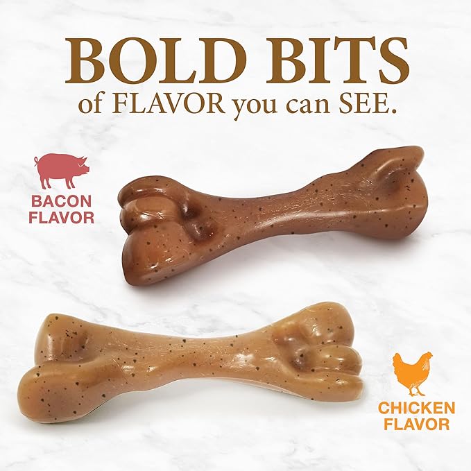 Nylabone Gourmet Style Strong Chew Toy Bundle, Toys for Dogs, Bacon & Chicken Flavor, Small - Up to 25 lbs, 2 Pack