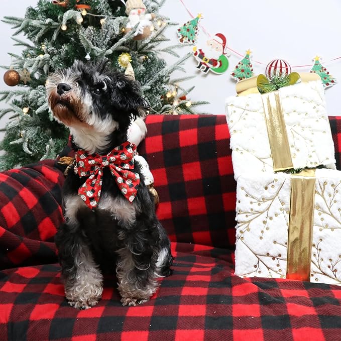 Christmas Dog Collar with Bow Tie, Christmas Collar for Puppy Girl Boy Dog or Cat, Bowtie Dogs Collars with Durable Metal Buckle, Cute Pet Collars, XS