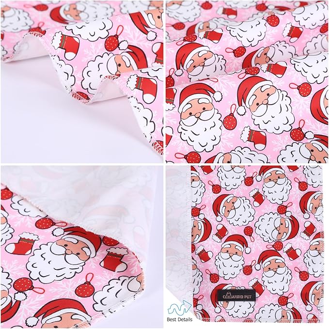 ARING PET Christmas Dog Bandanas, Pink Santa Claus Holiday Pet Bandana Scarf Triangle Bibs for Puppy Small Medium Large Boy Girl Dogs Cats-S