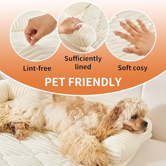 HAOMAIJIA Dog Couch Bed for Medium Dogs, Non Slip Pet Couch Covers for Sofa Thick Soft Washable Dog Couch Cover Protector All Seasons Universal Dogs and Cats Bed Mat (Off White, Medium)