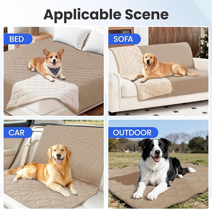 Waterproof Dog Bed Cover Pet Blanket, Soft Couch Cover for Dogs Washable, Non-Slip Dog Blanket Protect Furniture Couch Sofa Car for Puppy Large Dogs Cat (30x70 Inch, Khaki)
