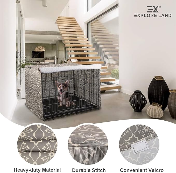 Explore Land Pattern Dog Crate Cover for 36 Inches Wire Cage, Heavy-Duty Polyester 1 2 3 Doors Standard Metal Pet Kennel Enclosure (Vintage Violet)