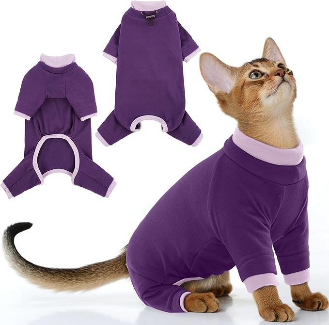 PUMYPOREITY Cat Hair Sticky Sweater, Recovery Suit - Breathable & Lightweight for Post-Surgery Protection, Cat Onsie Prevents Licking Wounds, Purple, 2XL