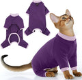 PUMYPOREITY Cat Hair Sticky Sweater, Recovery Suit - Breathable & Lightweight for Post-Surgery Protection, Cat Onsie Prevents Licking Wounds, Purple, 2XL