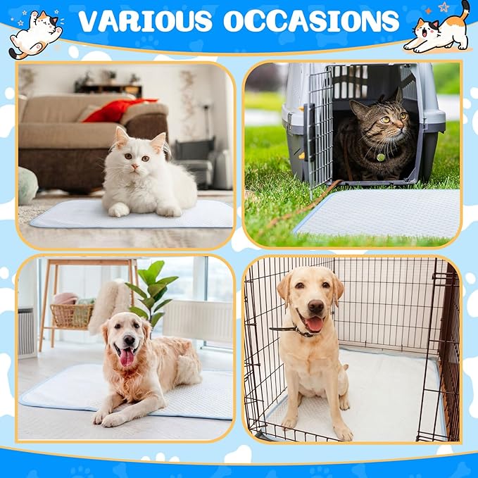 Chunful 4 Pack Pet Cooling Mat 18 x 14 Inches Cooling Pads for Cats Summer Ice Silk Self-Cooling Pet Mat Portable Washable Non-Skid Dogs Blanket Pad for Small Dogs Puppy and Cats up to 10 Lbs