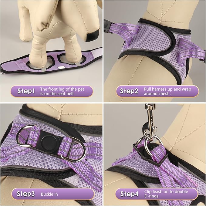 YIMEIS Dog Harness and Leash Set, No Pull Soft Mesh Pet Harness, Reflective Adjustable Puppy Vest for Small Medium Large Dogs, Cats (Taro Purple, Medium (Pack of 1)