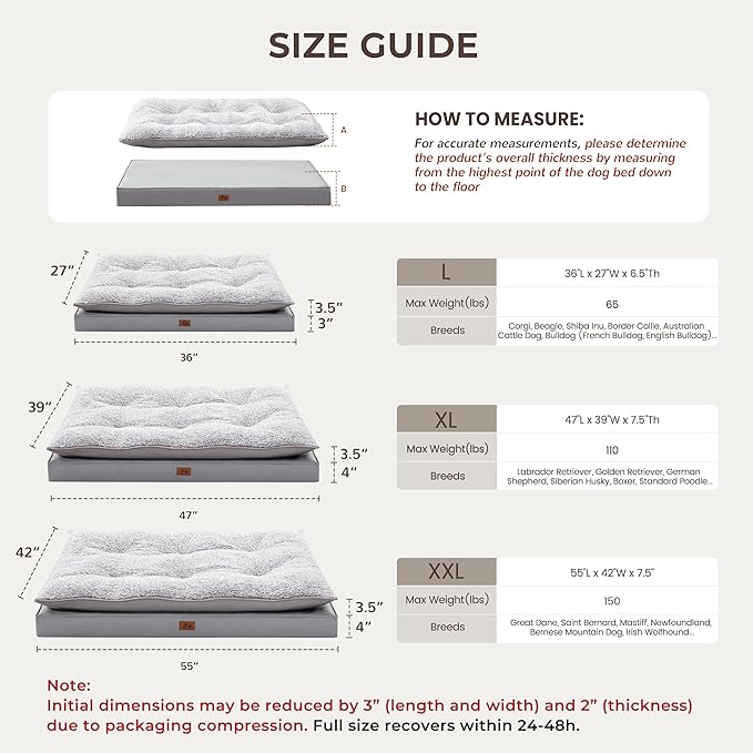 2-Pack Waterproof Dog Bed Medium Size Dogs, Plush Cushion & Orthopedic Egg-Crate Foam Mattress for Senior Dogs, Washable Dog Crate Bed with Removable Cover, Light Grey