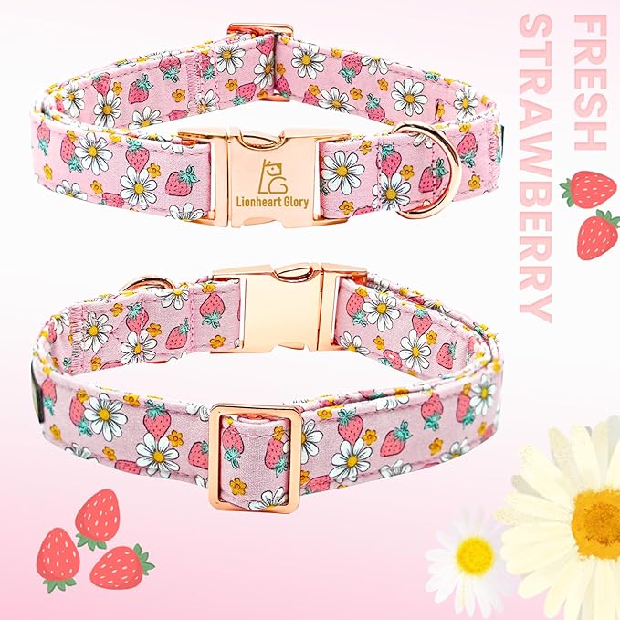 Lionheart glory Dog Collar Flower Collar Pink Dog Collar with Flower Spring Summer Cute Collar Dog Female Soft Durable Adjustable Dog Collars for Medium Dogs, B:Strawberries