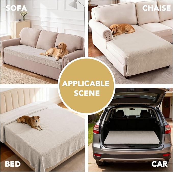 H.VERSAILTEX Non Slip Pet Couch Cover Chenille Dog Bed Protector Thick Soft Sofa Slipcover Pet Friendly Washable Couch Cushion Covers for Pets (30" x 70", Oatmeal)