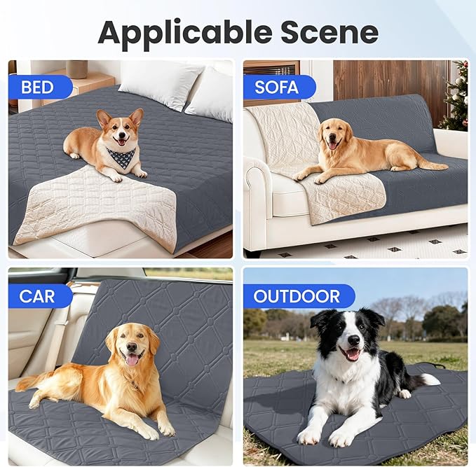Waterproof Dog Bed Cover, Non-Slip Dog Blanket for Couch, Couch Covers for Dogs Washable, Pet Blanket for Furniture, Pet Bed Mat for Sofa, Car, Pet Supplies (68x82 Inch, Dark Grey)