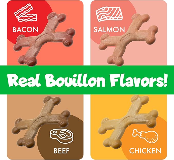 Chew’EMS X Bone Dog Chew Toy for Aggressive Chewers – Long-Lasting Beef Flavor Nylon Bone – Durable, Rawhide-Free Dental Toy - Small Size – Made in USA