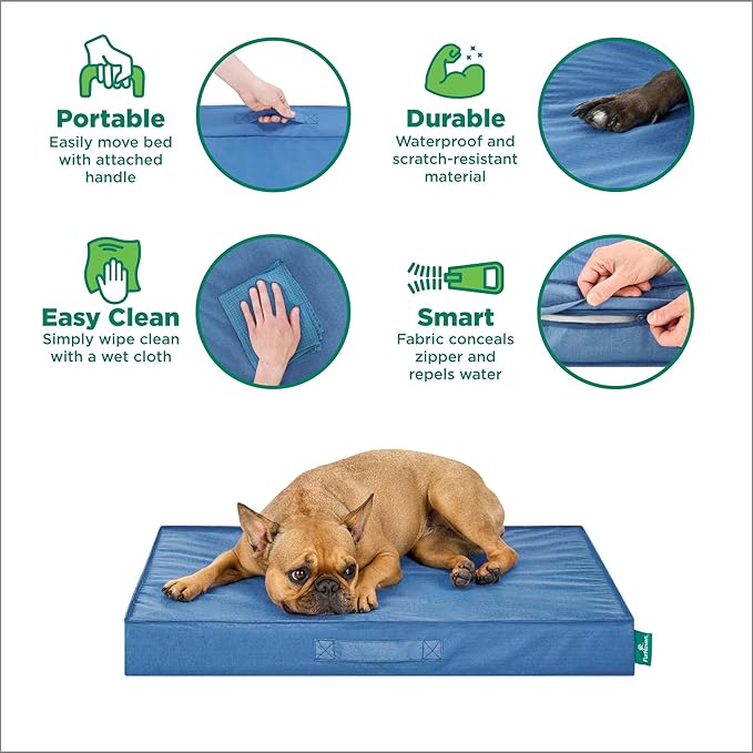 FurHaven Cooling Dog Bed – XXL Foam Mattress for Joint Pain Relief, Waterproof Liner, Removable Washable Cover, Durable for Outdoor Use, Deluxe Grid Indoor/Outdoor Bed – Blue, Jumbo Plus