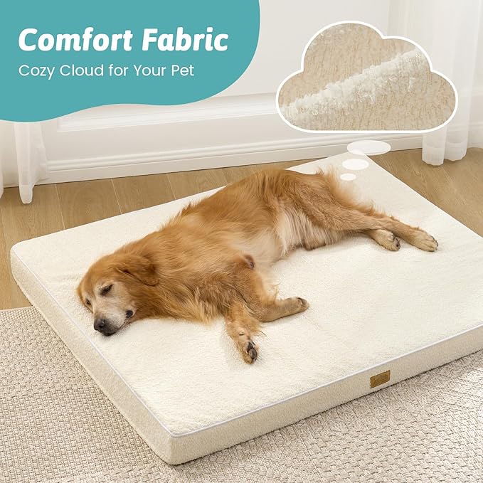 Big Dog Bed for Giant Dogs, Rectangular XXL Orthopedic Dog Beds Extra Large, Foam Anti-Slip Bottom Pet Mat with Washable Removable Cover, Suitable for Pet Up to 150 lbs, 54x44x4 inch, Beige