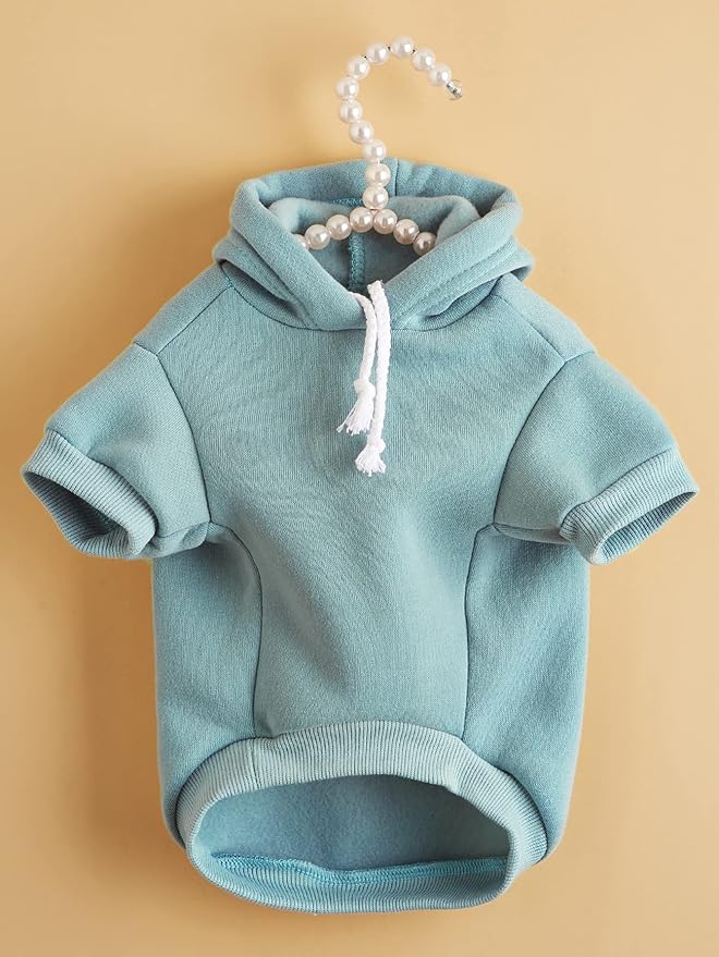 QWINEE Basic Dog Hoodie Sweatshirt Puppy Sweater Warm Cat Costumes Pet Clothes for Chihuahua Puppy Kitten Small Medium Dogs Cadet Blue X-Large