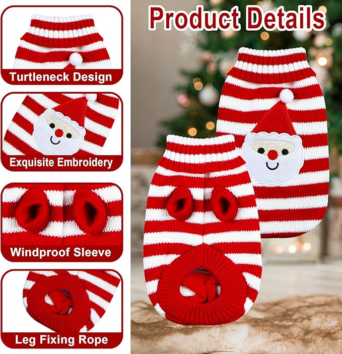 Dog Christmas Sweater Pet Winter Warm Coat Pajamas Small Dog Sweaters Christmas Santa Sweater for Large Cats Small Dogs (Santa, XL)