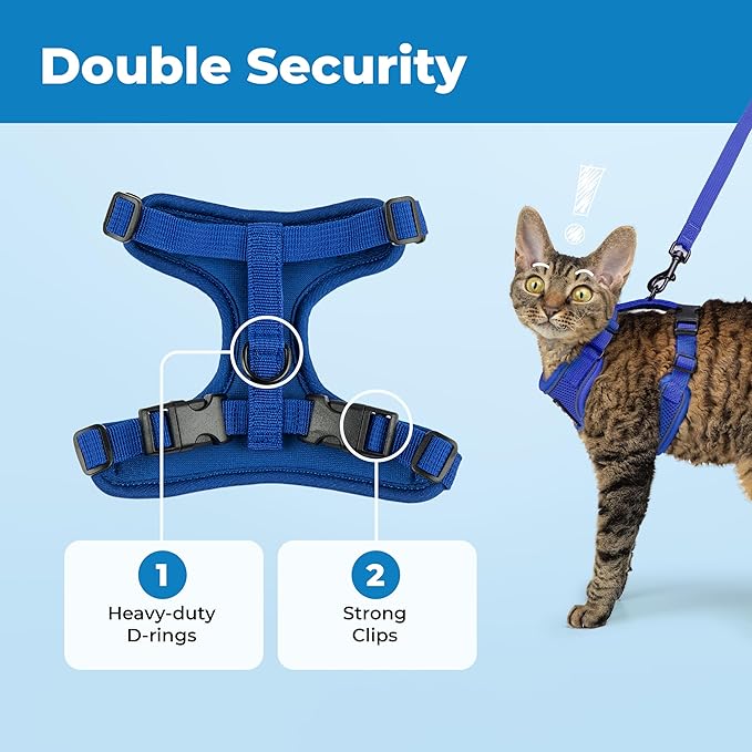 Voyager Escape-Proof Step-in Lock Cat Harness & 5ft Neoprene-Handle Leash Set All-Weather Mesh with Reflective Stitching for Small to Large Cats by Best Pet Supplies, Royal Blue (327), M