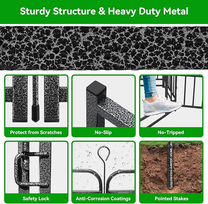 Heavy Duty Dog Playpen: 8 Steel Panels 47" Height, Square Steel Pipe with Reinforced Crossbars, 18FT 25 Sq.ft Portable Fence for Yard RV Camping, Snowy Black