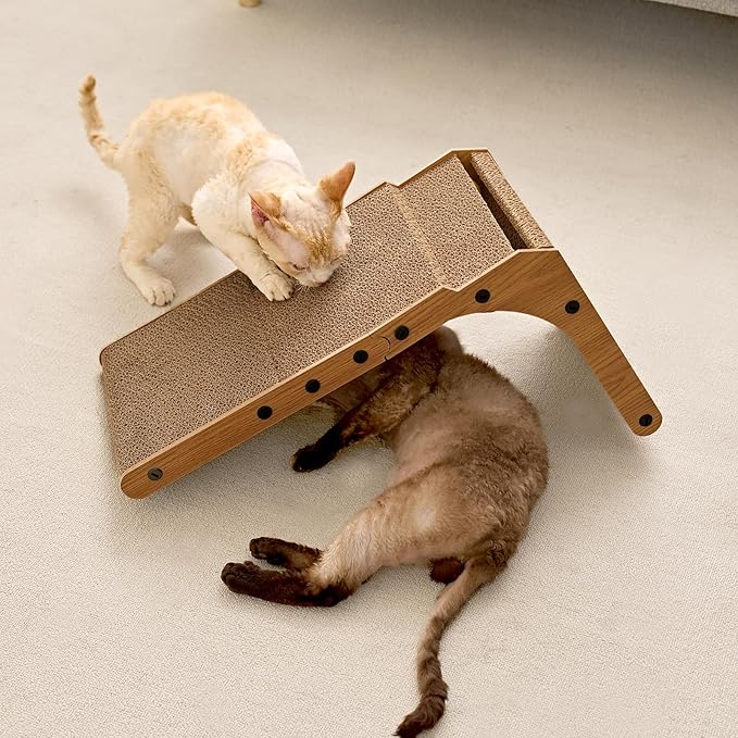 EHEYCIGA Cardboard Cat Scratcher for Indoor Cats, 26.8 Inch L Shaped Vertical Cat Scratching Board with Ball Cat Toy, Large Cat Scratcher Pad, Brown